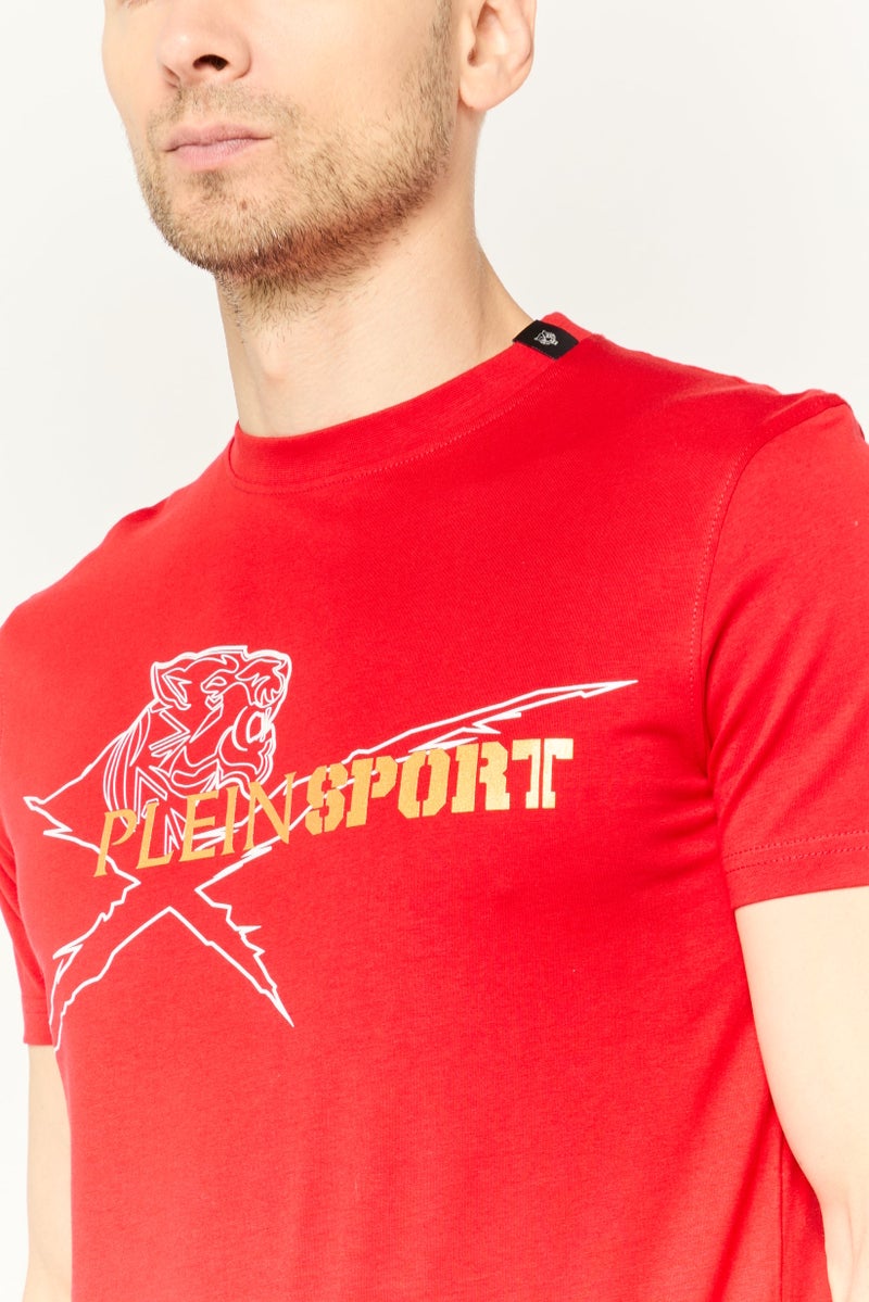 PHILIPP PLEIN Plein Sport Men Sportswear Fit Short Sleeve Outdoor T-Shirt, Red - Image 3