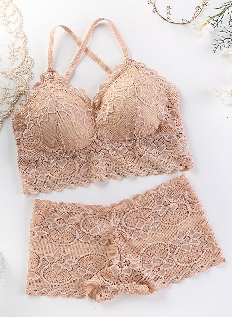 Set of 3 Lace-Detail Bikini Sets in Red, Pink, and Beige - Image 2