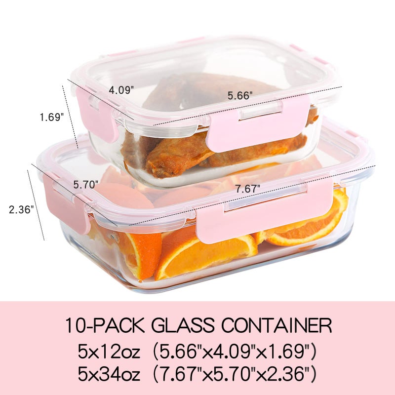 UMEIED 10 Pack Glass Food Storage Containers with Lids Leakproof, Airtight Glass Meal Prep Containers For Lunch, On The Go, Leftover, Dishwasher Safe - Image 2