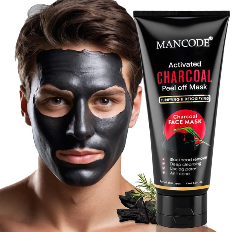 MAN CODE Mancode Activated Charcoal Peel Off Mask For Men Charcoal Peel Off Mask For Women Face Mask For Men Charcoal Face Mask Active Cooling Effect Deep Skin Purifying Cleansing 100 ml  - Image 1