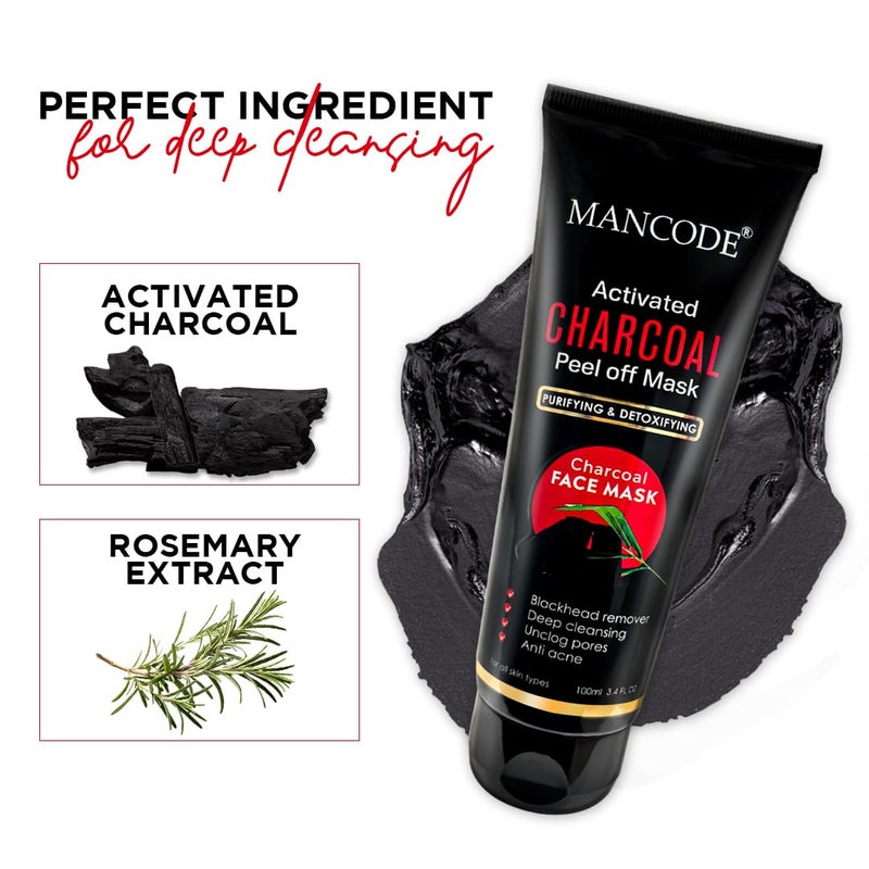 MAN CODE Mancode Activated Charcoal Peel Off Mask For Men Charcoal Peel Off Mask For Women Face Mask For Men Charcoal Face Mask Active Cooling Effect Deep Skin Purifying Cleansing 100 ml  - Image 4
