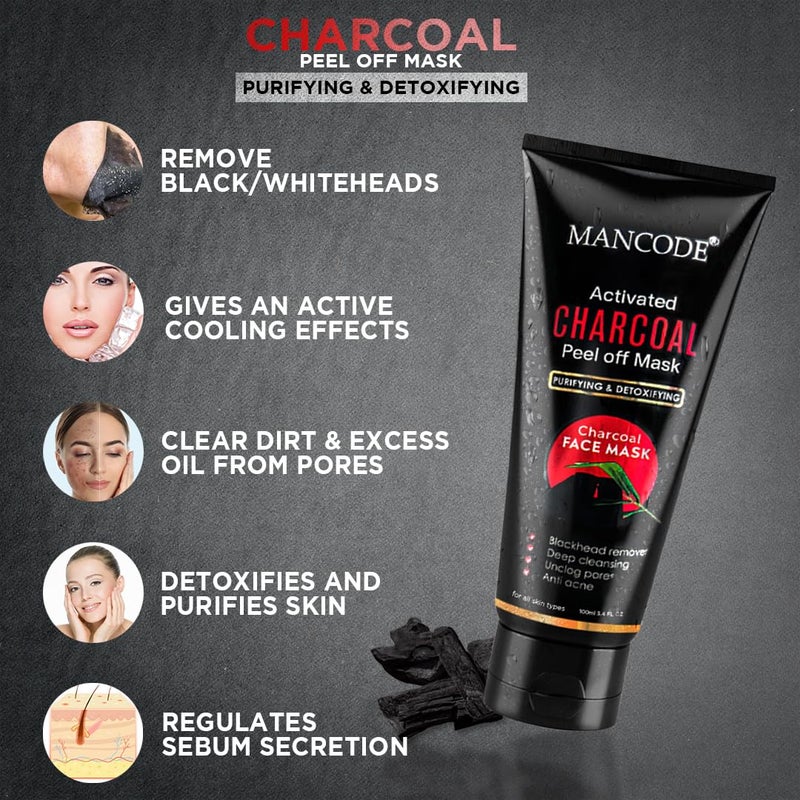 MAN CODE Mancode Activated Charcoal Peel Off Mask For Men Charcoal Peel Off Mask For Women Face Mask For Men Charcoal Face Mask Active Cooling Effect Deep Skin Purifying Cleansing 100 ml  - Image 3
