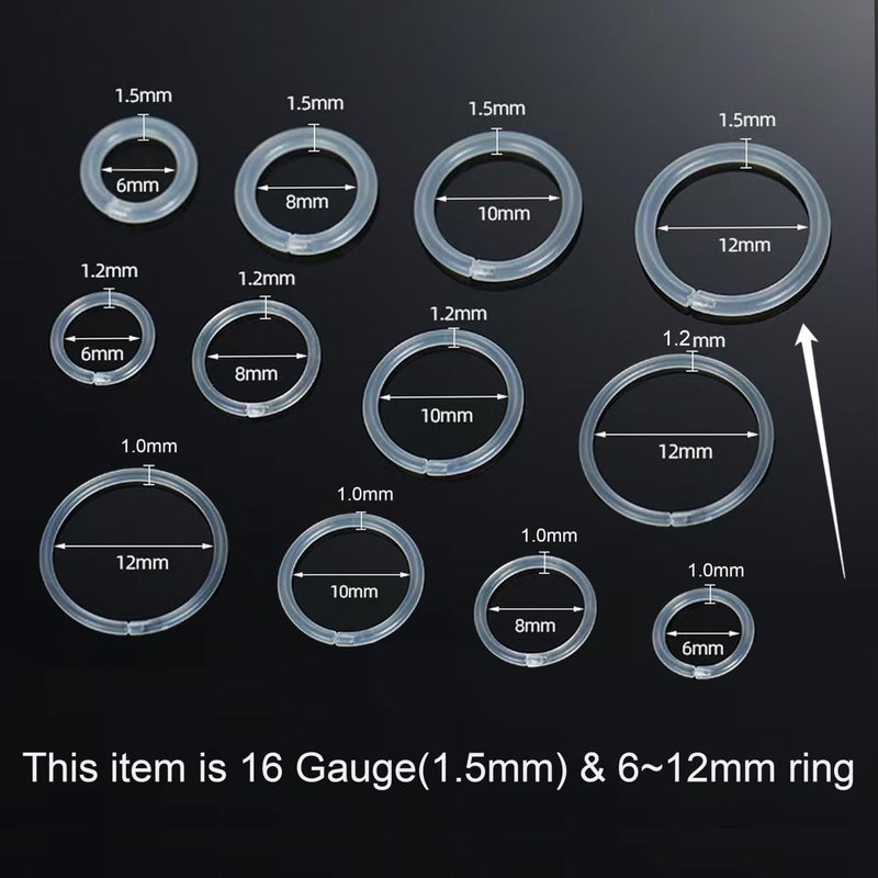 Meniala Anti-Allergy Plastic Hoop Ear Retainers, Clear Nose Rings, With Buckle, 16G 18G 20G, 6-12mm Rings For Sensitive Ears & Skin (16 Gauge) - Image 2