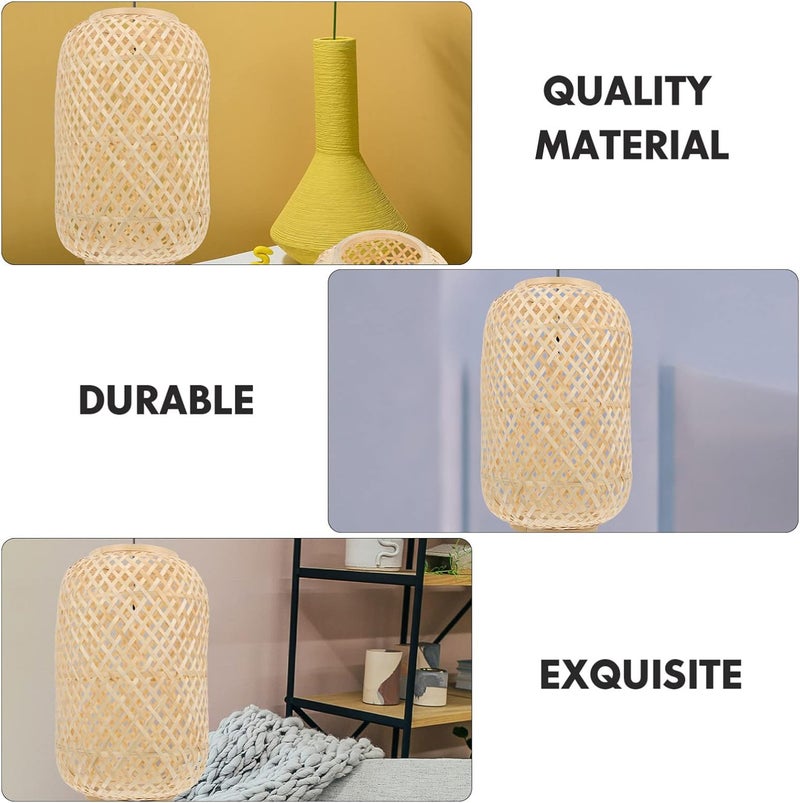 كلاراكو غطاء مصباح ثريا من الخيزران من كلاركو، غطاء مصباح منسوج، غطاء مصباح سقف، غطاء مصباح معلق من نسيج ريفي، غطاء مصباح معلق للأرضية، 20 × 30 سم، 20 × 20 × 30 سم، (630AAR42RNDAIW19SXP) - Image 5