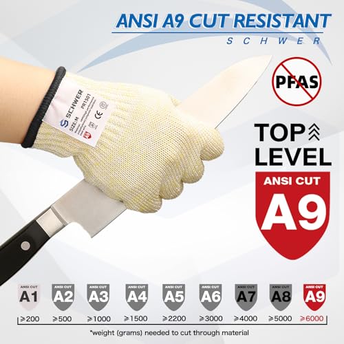 Schwer قفازات شفير 2 زوج من قفازات SlicePro مقاومة للقطع ANSI A9 PR1501، قفازات قطع موثوقة من الدرجة الغذائية، قفازات ماندولين لقطع اللحم في المطبخ، فتح المحار، معالجة فيليه السمك، خالية من PFAS، L - Image 2