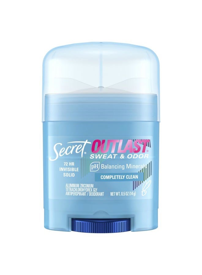 Secret Outlast Antiperspirant Deodorant for Women, 72hr Sweat & Odor Protection, PH Balancing Minerals, Invisible Solid, Completely Clean Scent, Travel Size, 0.5 oz - Image 1