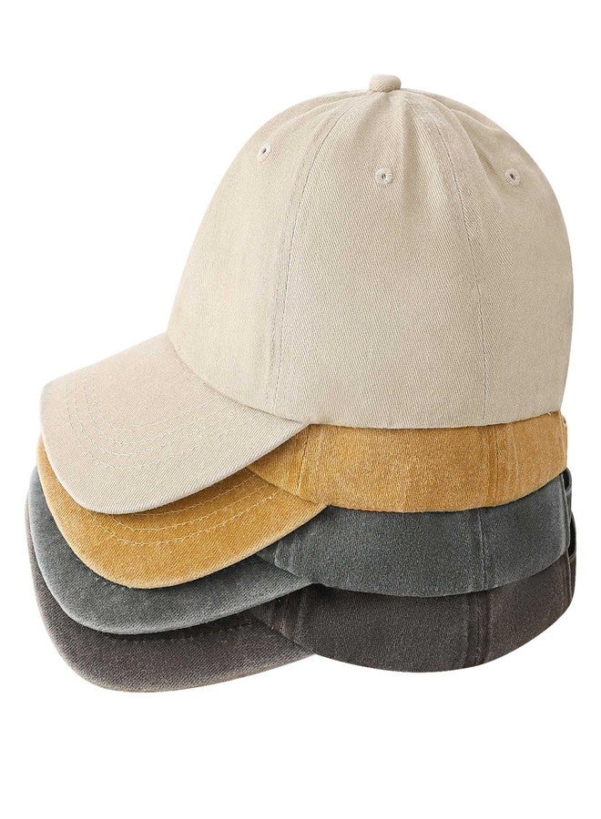QFE 4 Pack Vintage Baseball Cap Hats for Men Women Dad Hat Trucker Blank Denim Adjustable Cotton Unconstructed Plain Washed Caps Distressed Golf Classic Low Profile Soft Beige+Yellow+Khaki+Darkgray - Image 1