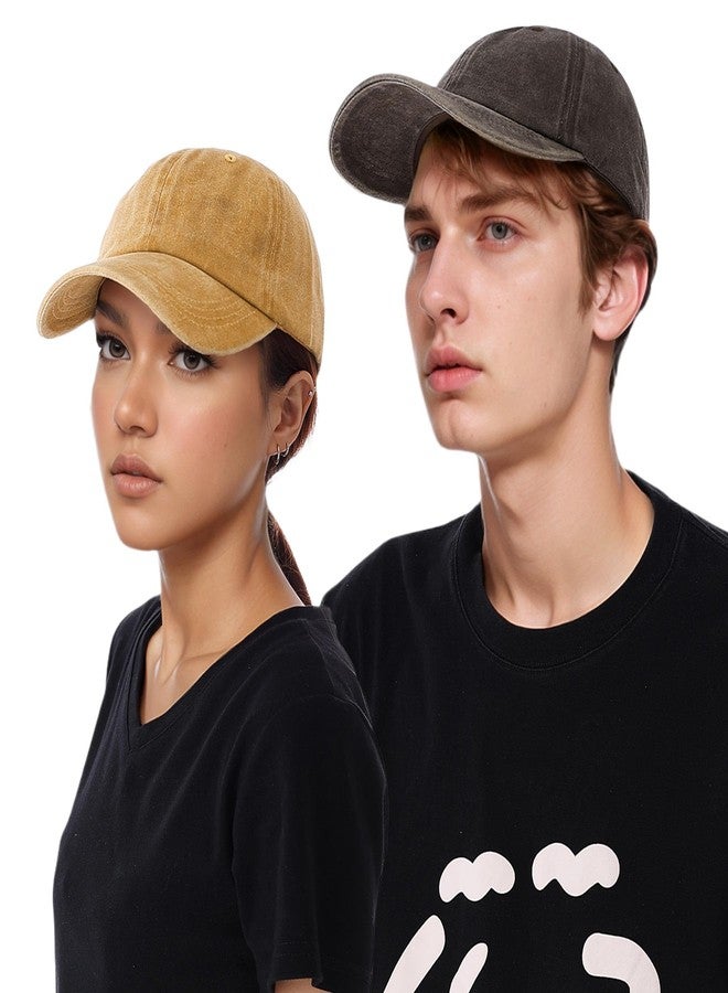 QFE 4 Pack Vintage Baseball Cap Hats for Men Women Dad Hat Trucker Blank Denim Adjustable Cotton Unconstructed Plain Washed Caps Distressed Golf Classic Low Profile Soft Beige+Yellow+Khaki+Darkgray - Image 5