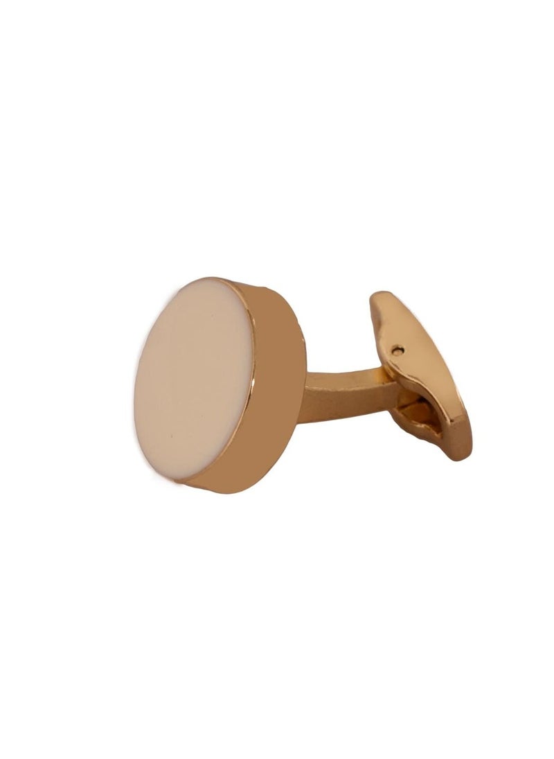RS - Round Gold White Cufflink - Image 1