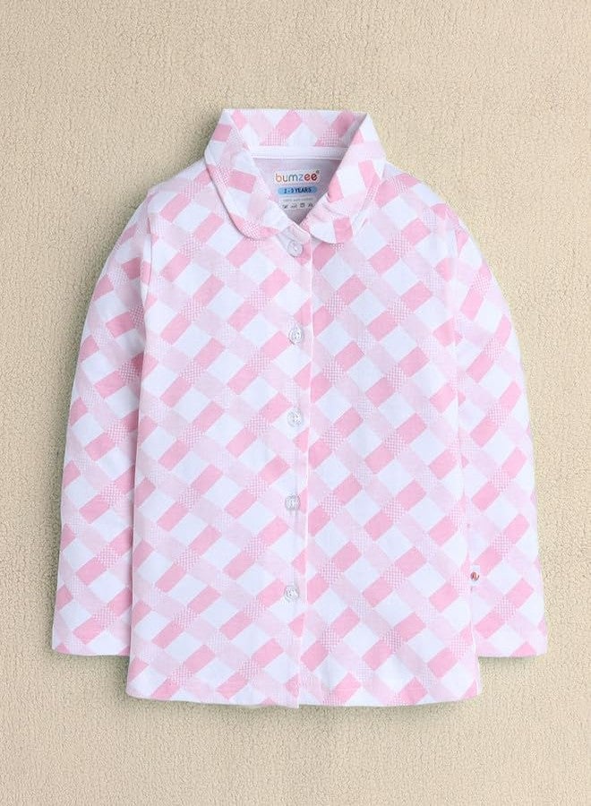 BUMZEE بيجامة نوم قطنية بأكمام طويلة للبنات من بامزي، لون أبيض ووردي - من سنتين إلى ثلاث سنوات (Peb10251F-wht) - Image 2