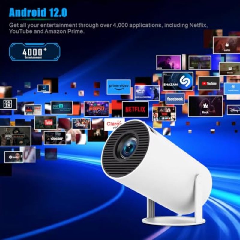 جهاز عرض ذكي جديد يدعم 4K Full HD 16Gb+2GB Ram-Smart Android 12 متوافق مع تطبيقات Netflix المدمجة - 130 بوصة - WiFi 6 - مع دوران 180 درجة - حجر مفاتيح تلقائي - مسرح منزلي محمول ومكتب - Image 2