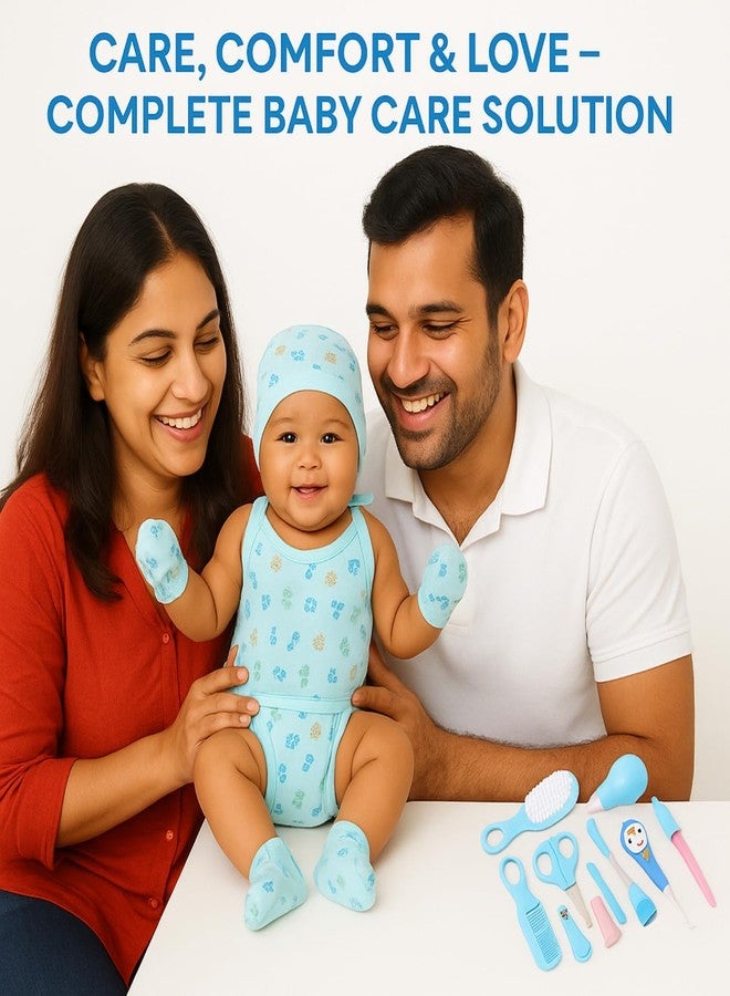 MANTRAVIB Newborn Baby Essentials Combo | 10-Piece Clothing Set (2 Sando, 2 Langot, 2 Cap, 2 Mittens, 2 Socks) & 10-in-1 Baby Grooming Kit | New Born Baby Gift Set - Image 2