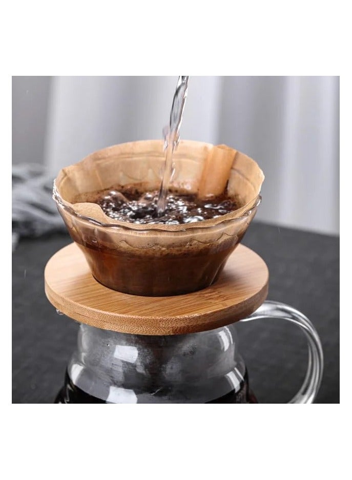 بريمو بلس كوب من الزجاج V60 بفلتر لتنقيط القهوة مع قاعدة مصنوعة من الخشب شفاف - Image 5