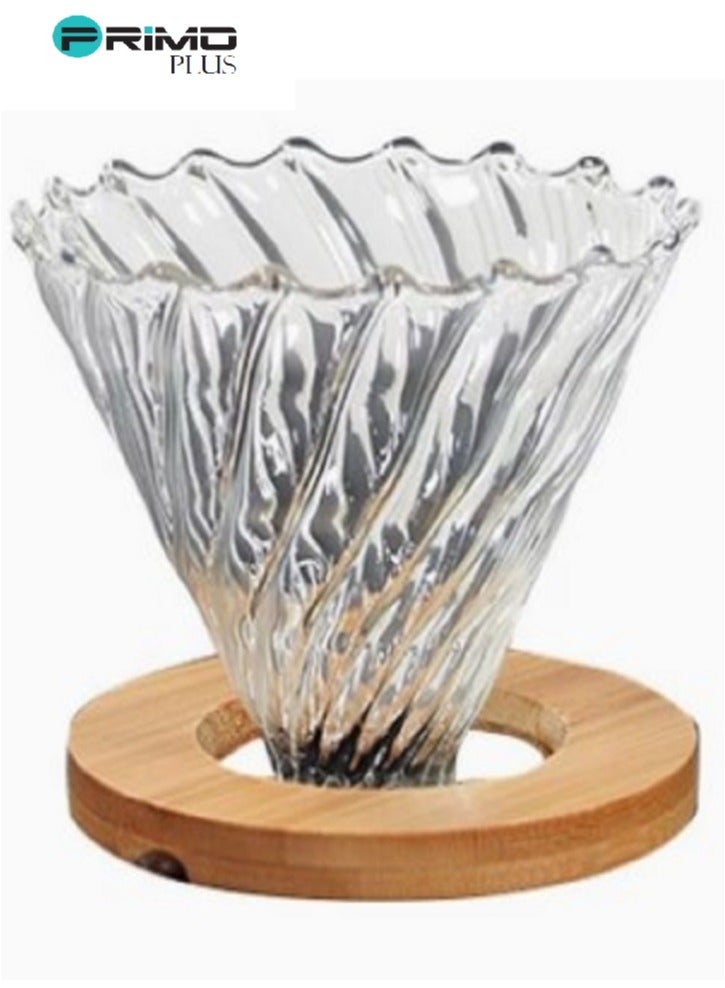 بريمو بلس كوب من الزجاج V60 بفلتر لتنقيط القهوة مع قاعدة مصنوعة من الخشب شفاف - Image 2