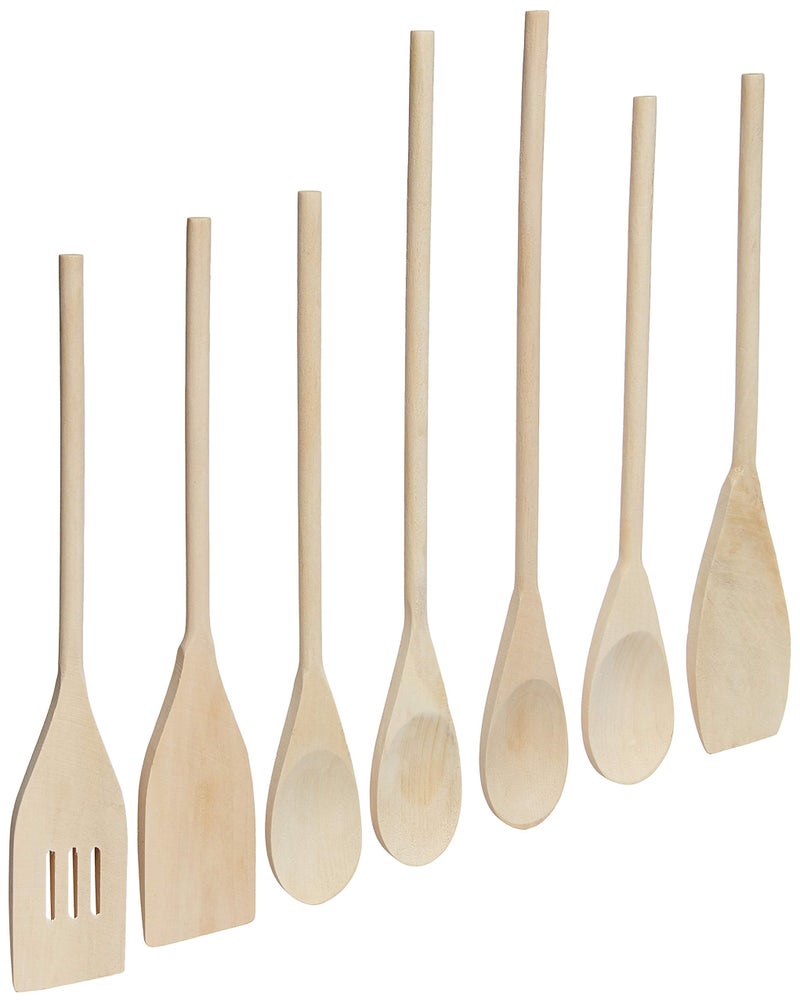 Mountain Woods 7 Piece Organic Wood Utensil Set Spatula and Spoons  Ecofriendly Safe Kitchen Cooking Tools