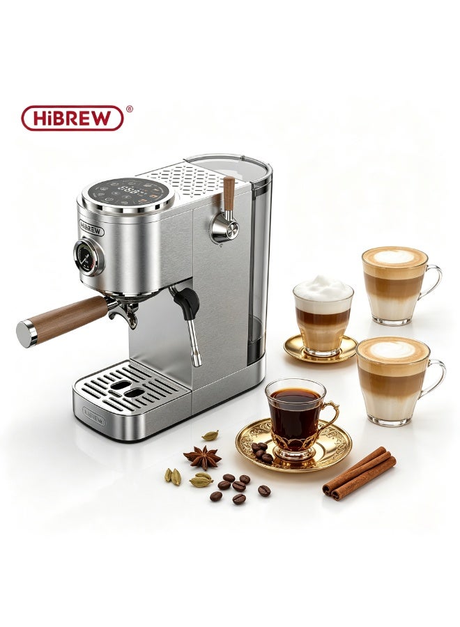 HiBREW Semi-automatic Espresso Coffee Machine 3 Level Temperature Adjustable Cold/Hot 20Bar with milk frother Coffee Maker Cappuccino H13-Silver - Image 1