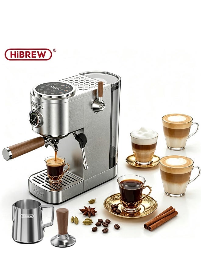 HiBREW Semi-automatic Espresso Coffee Machine 3 Level Temperature Adjustable Cold/Hot 20Bar with milk frother Coffee Maker Cappuccino H13-Silver - Image 1