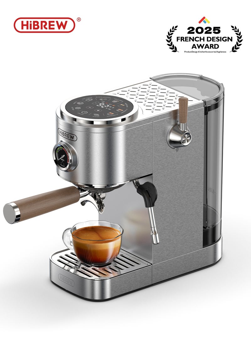هيبرو ماكينة قهوة إسبريسو نصف أوتوماتيكية HiBREW H13، بثلاثة مستويات حرارة قابلة للتعديل (بارد/ساخن)، ضغط 20 بار، مع خفاقة حليب، مثالية لتحضير الكابتشينو، لون فضي. - Image 1