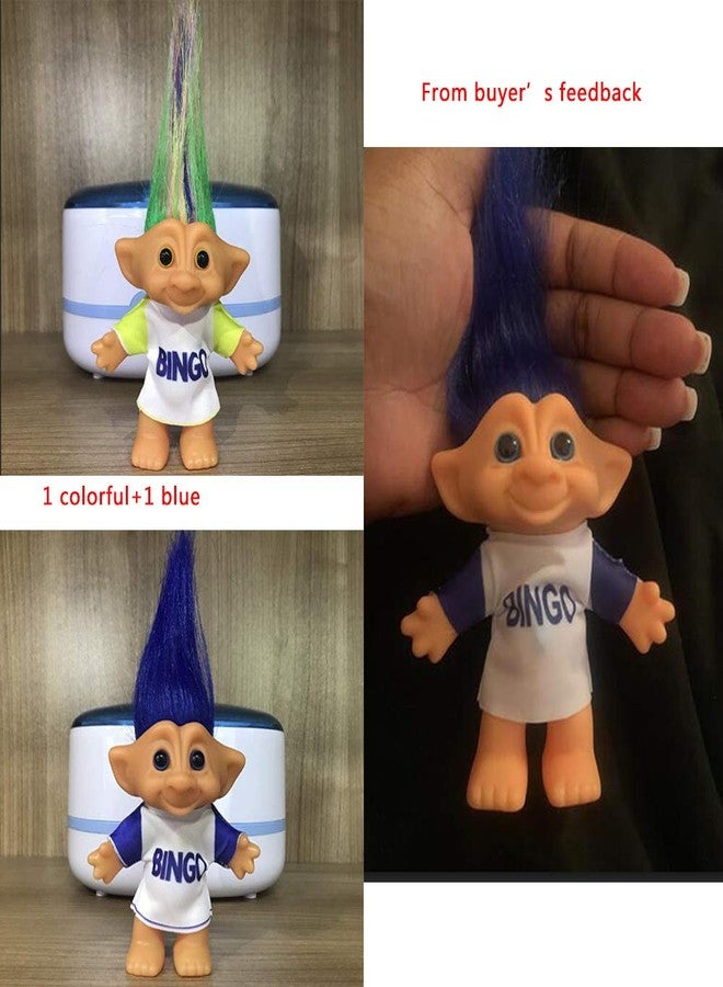 Yintlilocn 2packs Vintage Troll Dolls Set,Retro Troll Doll Chromatic Adorable for Collections, School Project, Arts and Crafts, Party Favors (Style7-Bingo Colorful+Bingo Blue) - Image 5