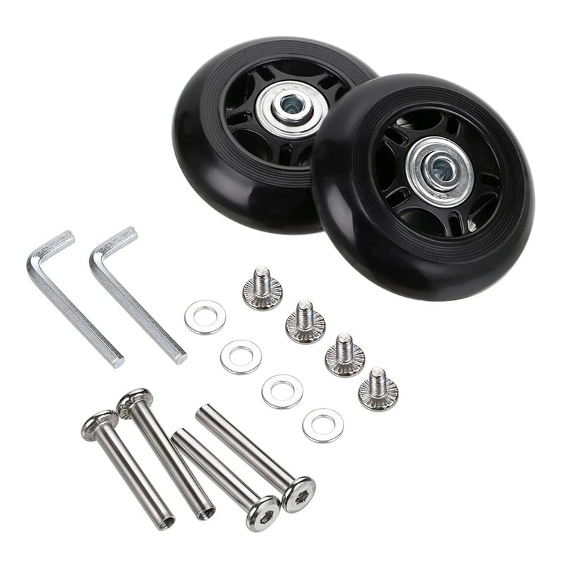 OwnMy 70mm x 24mm Single Luggage Wheels Replacements Kit, Set of 2 Mute Suitcase Replacement Wheels with 36mm/39mm Axles Screws Bearings, Rotatable Rubber Luggage Swivel Wheel Kit - Image 1