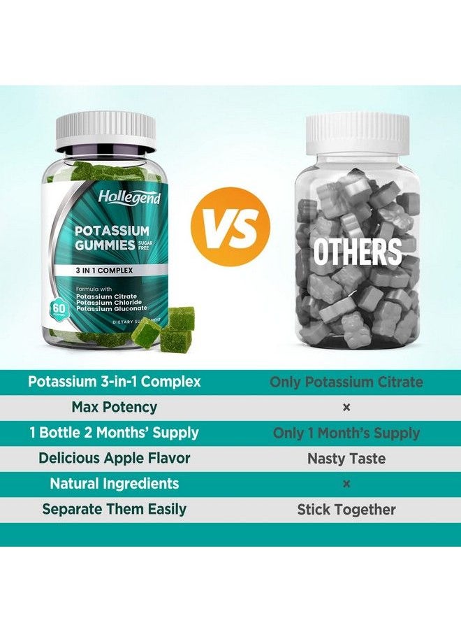Hollegend - Potassium 3 In 1 Complex Gummies Sugar Free New Formula With 99Mg Potassium Citrate Potassium Chloride Potassium Gluconate Leg Cramps & Muscle Supplements 120 Chewables - Image 1