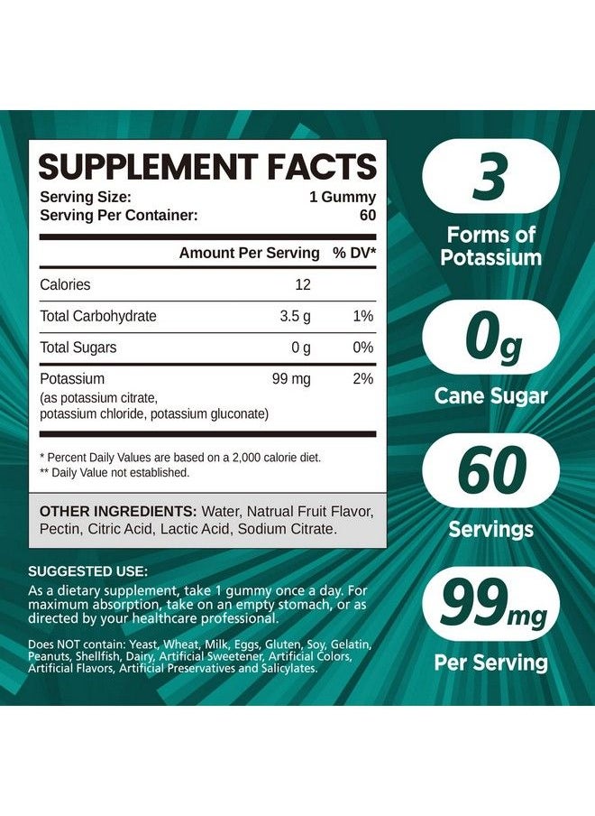 Hollegend - Potassium 3 In 1 Complex Gummies Sugar Free New Formula With 99Mg Potassium Citrate Potassium Chloride Potassium Gluconate Leg Cramps & Muscle Supplements 120 Chewables - Image 1