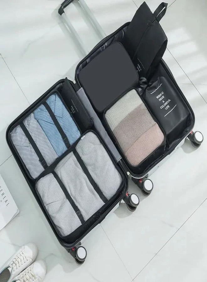 Bluwings 7 Pcs Foldable Luggage and Laundry Bag Pouch Waterproof Travel Toiletry Organizer Garment Storage Bag Portable Packing Cubes Storage Bag (1 Pc) (7 PCS-BLACK) - Image 3