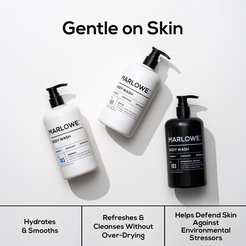 MARLOWE. No. 103 Body Wash 15 oz Pump, Santal, Energizing & Refreshing Shower Gel, Willow Bark & Green Tea Extracts, Cleanses, Moisturizes, Smooths & Nourishes, Warm Amber, Spice & Citron Scent - Image 4