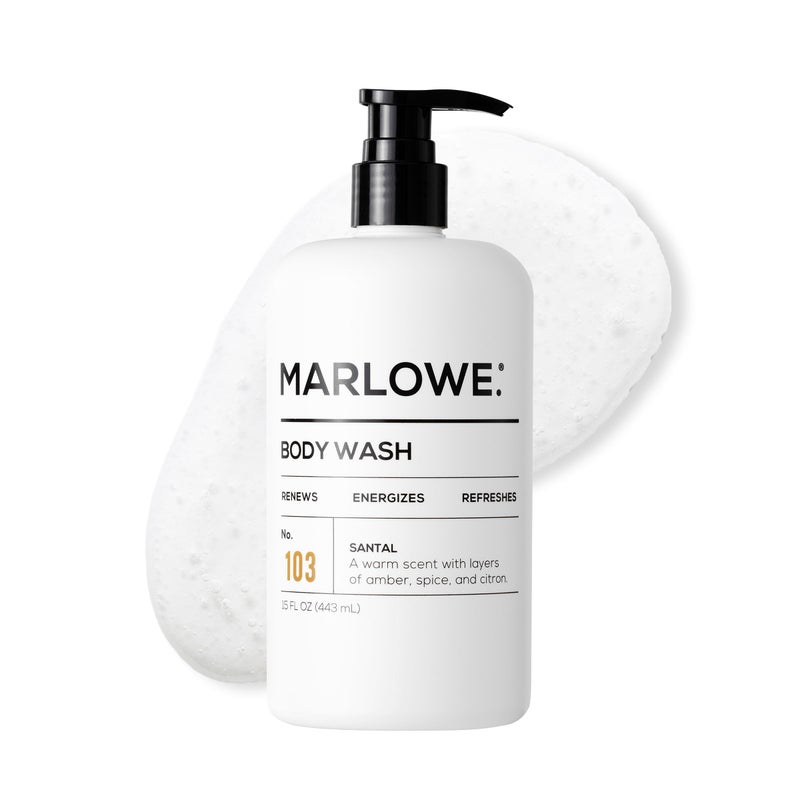 MARLOWE. No. 103 Body Wash 15 oz Pump, Santal, Energizing & Refreshing Shower Gel, Willow Bark & Green Tea Extracts, Cleanses, Moisturizes, Smooths & Nourishes, Warm Amber, Spice & Citron Scent - Image 1