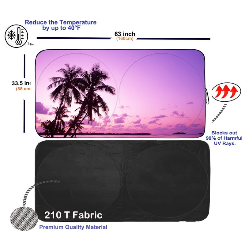 Güvenç Gven Sunshade for Car Windshield with Tropical Palm Tree Design- UV Protection& Heat Blocking Sunshade for Cars Sedan SUV Truck| Keep Car Cool in Summer Beach Vacation Style (Sunset, L) - Image 2