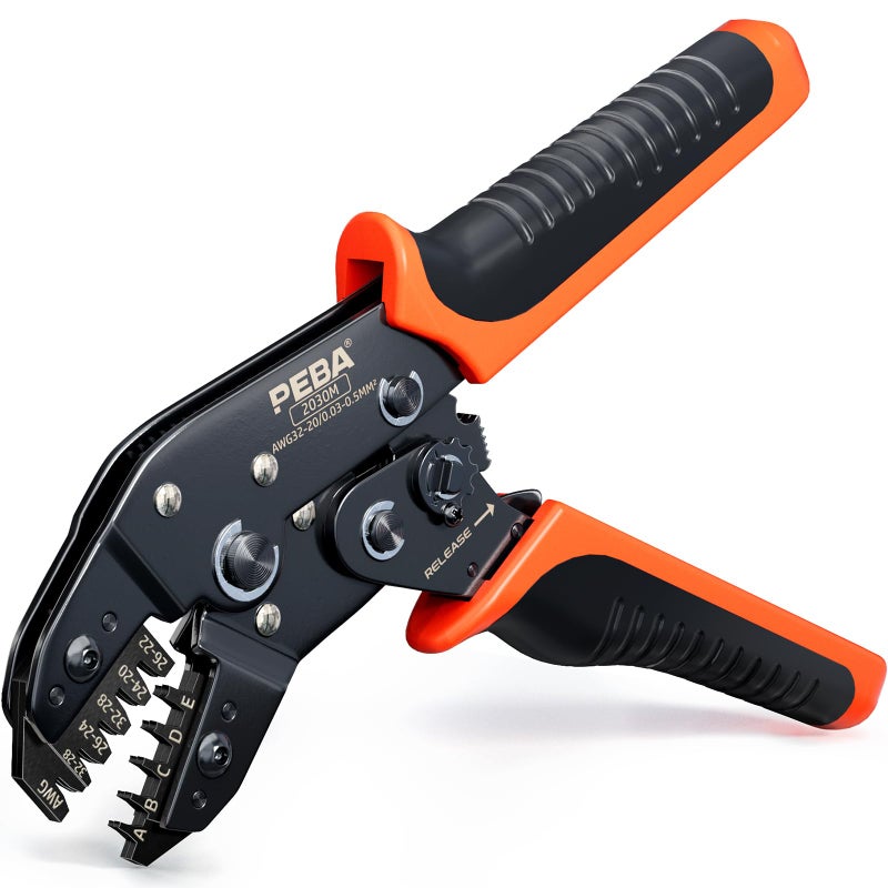 PEBA Micro Connector Pin Crimping Tool 00305mm 3220AWG Ratcheting Crimper for 20mm 25mm 254mm 30mm Pitch JST PH Dupont Open Barrel Connectors DSub suits Molex JST JAE