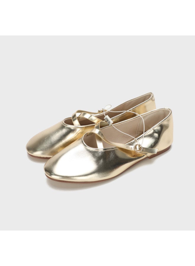 Zara أحذية ماري جين للفتيات - أحذية رقص للأطفال، أحذية مسطحة دائرية ملونة صلبة مع مشبك - Image 2