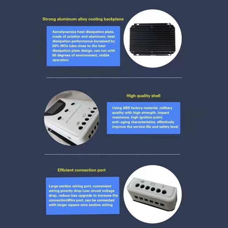 PWM Solar Charge Controller, DC 12V 24V 36V 48V Auto Detection for PV Array Short Circuit , Made of ABS Aluminum Alloy Material (60A) - Image 3