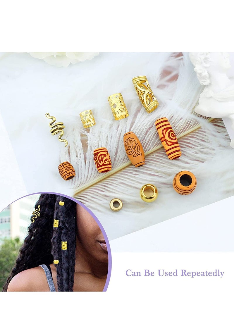 124 PCS Hair Jewelry Accessories for Dreadlocks and Braids - Decorative Coils, Rings, and Imitation Wood-Like Beads - Image 2