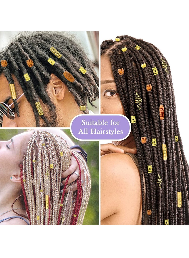124 PCS Hair Jewelry Accessories for Dreadlocks and Braids - Decorative Coils, Rings, and Imitation Wood-Like Beads - Image 4