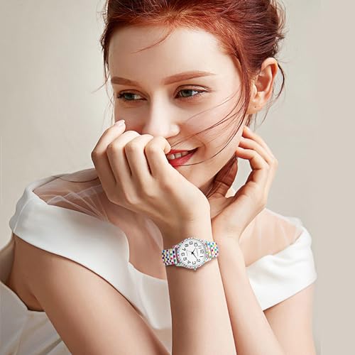 Lancardo Women Stretch Band Watch: Bohemia Polka Dots Elastic Analog Quartz Big Number White Dial Wristwatch Easy to Read Birthday - Image 2