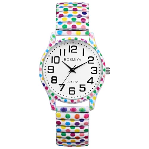 Lancardo Women Stretch Band Watch: Bohemia Polka Dots Elastic Analog Quartz Big Number White Dial Wristwatch Easy to Read Birthday - Image 1