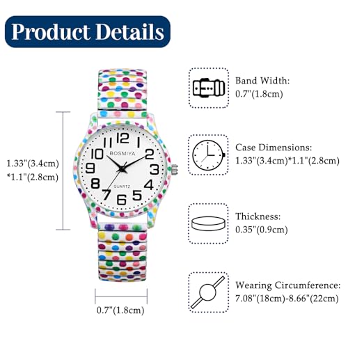 Lancardo Women Stretch Band Watch: Bohemia Polka Dots Elastic Analog Quartz Big Number White Dial Wristwatch Easy to Read Birthday - Image 3