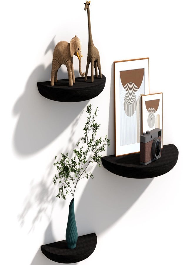 QsQueen Solid Wood Half Round Floating Wall Shelves | Elegant Floating Shelves, Elevate Your Space. Perfect for Living Rooms, Bathrooms, Bedrooms, Offices, Children's Rooms Black - Image 1