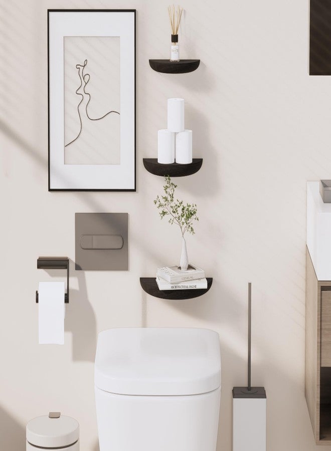 QsQueen Solid Wood Half Round Floating Wall Shelves | Elegant Floating Shelves, Elevate Your Space. Perfect for Living Rooms, Bathrooms, Bedrooms, Offices, Children's Rooms Black - Image 2