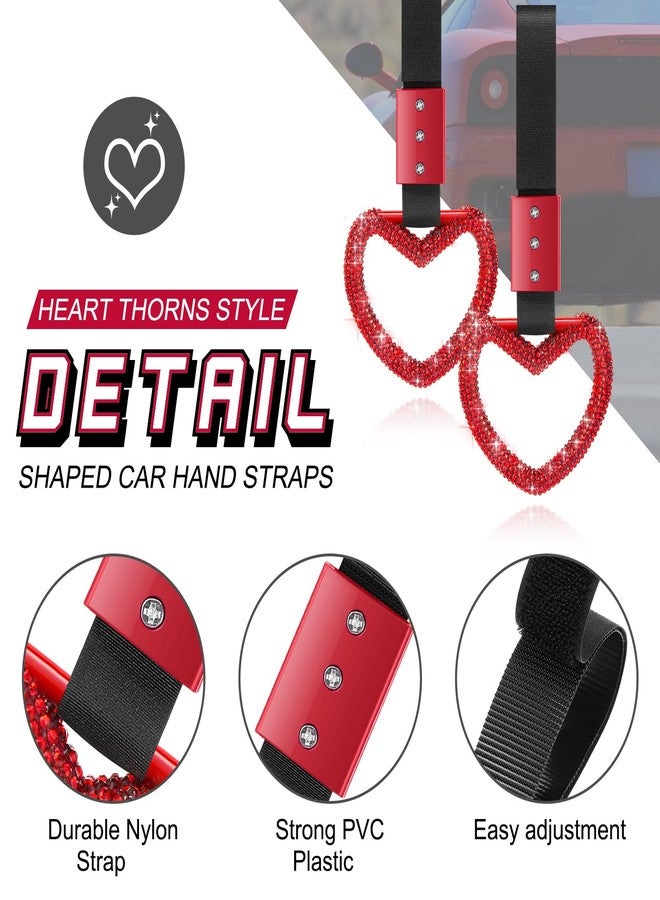 فاباي إكسسوارات سيارات فاباي المرصعة بالجواهر، خاتم مقبض على شكل قلب مرصع بالجواهر، إكسسوار سيارة للنساء، حزام يد، تعليقة انزلاق، حلقة تحذير للمصد الخلفي، ديكور داخلي وخارجي للسيارات والحافلات (أحمر، على شكل قلب) - Image 3