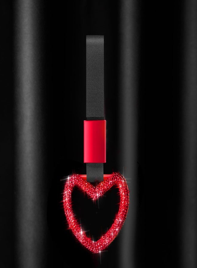 فاباي إكسسوارات سيارات فاباي المرصعة بالجواهر، خاتم مقبض على شكل قلب مرصع بالجواهر، إكسسوار سيارة للنساء، حزام يد، تعليقة انزلاق، حلقة تحذير للمصد الخلفي، ديكور داخلي وخارجي للسيارات والحافلات (أحمر، على شكل قلب) - Image 1