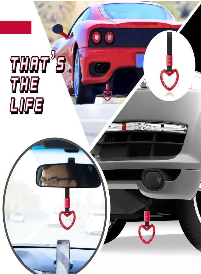 فاباي إكسسوارات سيارات فاباي المرصعة بالجواهر، خاتم مقبض على شكل قلب مرصع بالجواهر، إكسسوار سيارة للنساء، حزام يد، تعليقة انزلاق، حلقة تحذير للمصد الخلفي، ديكور داخلي وخارجي للسيارات والحافلات (أحمر، على شكل قلب) - Image 5