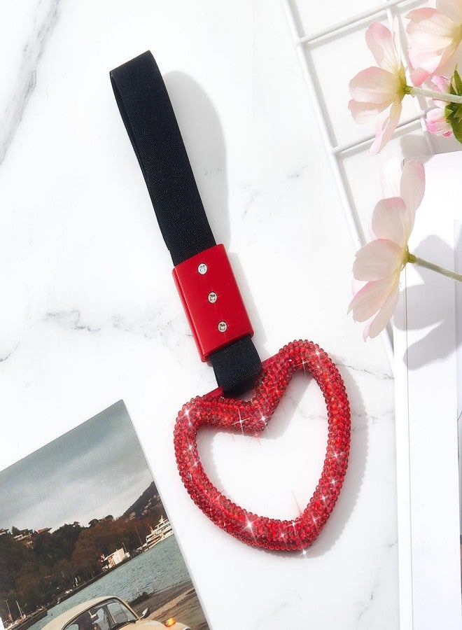 فاباي إكسسوارات سيارات فاباي المرصعة بالجواهر، خاتم مقبض على شكل قلب مرصع بالجواهر، إكسسوار سيارة للنساء، حزام يد، تعليقة انزلاق، حلقة تحذير للمصد الخلفي، ديكور داخلي وخارجي للسيارات والحافلات (أحمر، على شكل قلب) - Image 4