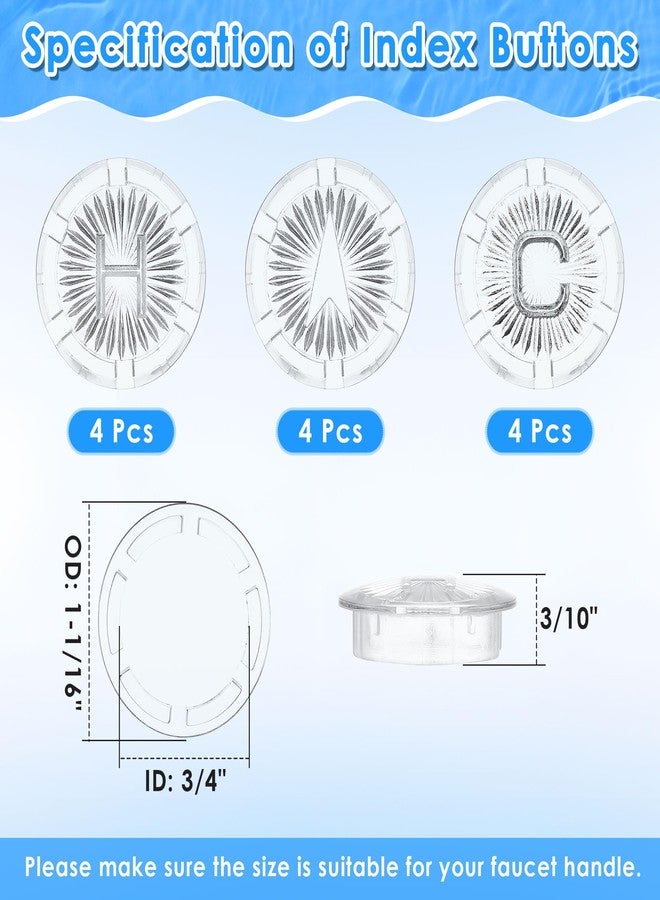 Dreyoo أزرار مؤشر صنبور Dreyoo، عبوة من 4 قطع، متوافقة مع مقابض صنبور Gerber 94-445 94-446 94-447، مقابض حوض الحمام، أزرار مؤشر المحول، أكريليك، شفاف - Image 3