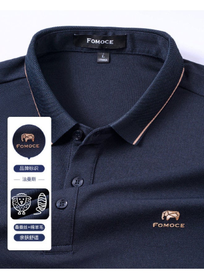 Fomoce men's Casual Long-sleeve Silk Polo Shirt For Spring/autumn - Image 1