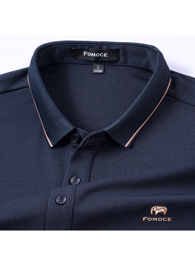 Fomoce men's Casual Long-sleeve Silk Polo Shirt For Spring/autumn - Image 3