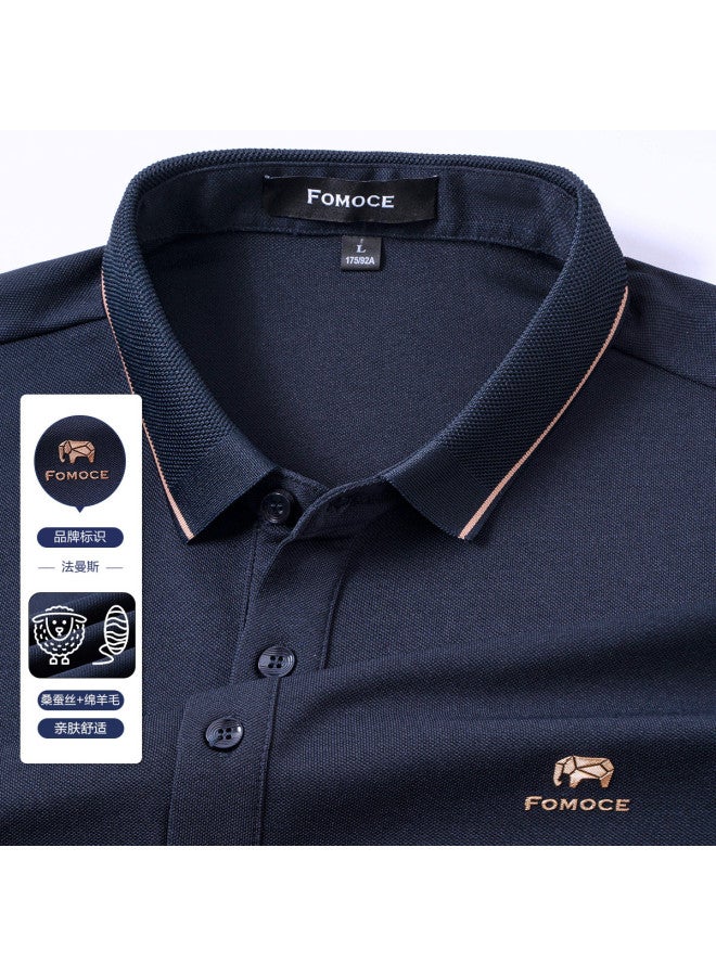 Fomoce men's Casual Long-sleeve Silk Polo Shirt For Spring/autumn - Image 2