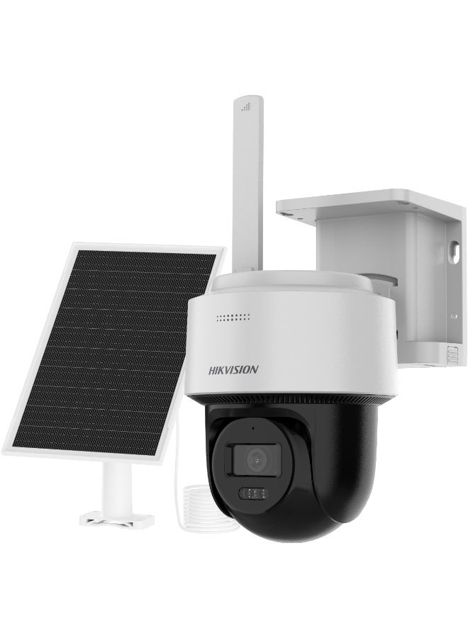HIKVISION DS-2CFSP4/4G 4MP Solar-Powered 4G LTE PT Camera, 2.8mm Fixed Lens, Pan 340°/Tilt 80°, Two-Way Audio, IR & White Light up to 30m, Smart Motion Detection, IP66 Waterproof, Built-in 9000mAh Battery, 8W Solar Panel, microSD up to 512GB, 24/7 Outdoor Surveillance - Image 1