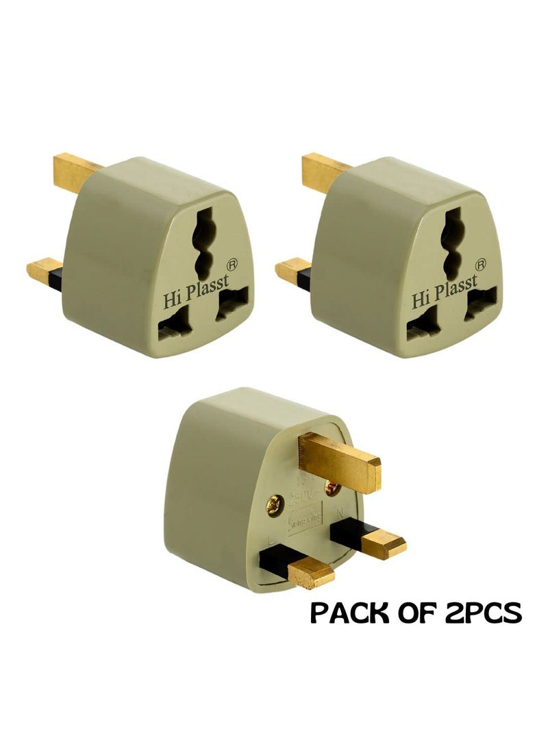 HI PLASST PINS N PLUGS HiPlasst Pack of 2 TypeG Universal Travel Adapter India to UK Socket Converter with Grounded 3Prong Flat Pins for UK Dubai Hong Kong Ireland Singapore Green  - Image 2